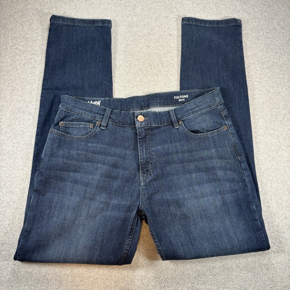 Mugsy Fultons Jeans Mens 38x34 Blue Medium Wash Straight Stretch Denim